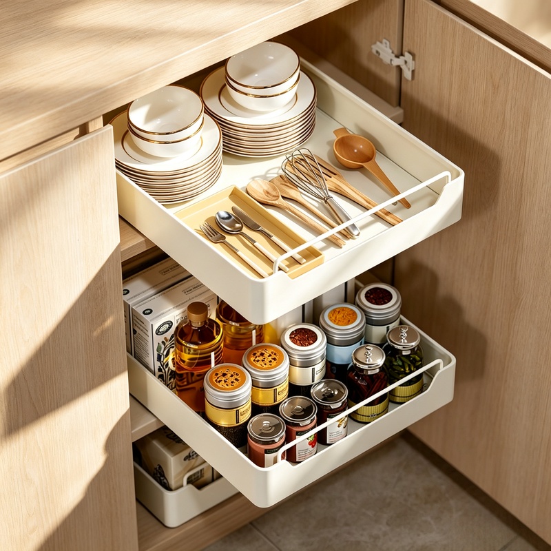 Commercial Kitchen Swing Door - Pull‑Out Metal Spice Tray With Sliding